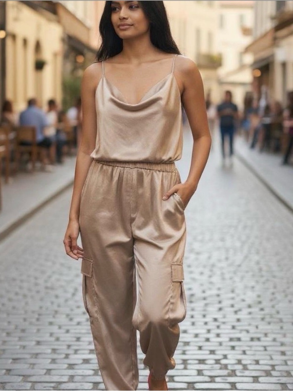 Skies are Blue tan jumpsuit, Med